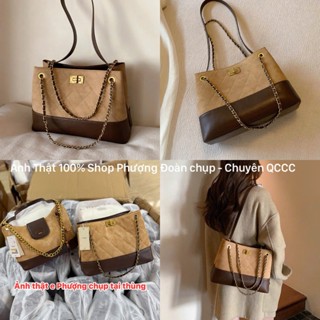  Túi chi ô size 28x10x17cm da lộn mềm phối da nâu dáng công sở kèm 2 dây đeo kẹp nách siêu xinh 