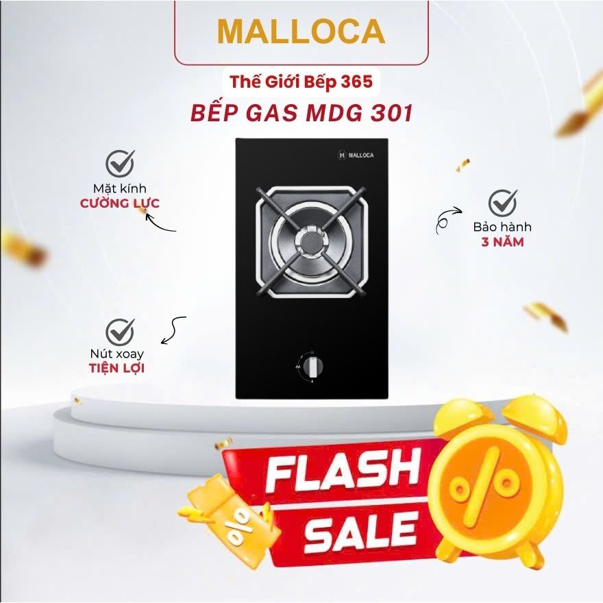 Bếp 1 gas domino Malloca MDG 301 - Đánh Lửa Nhạy, Tiết Kiệm Gas