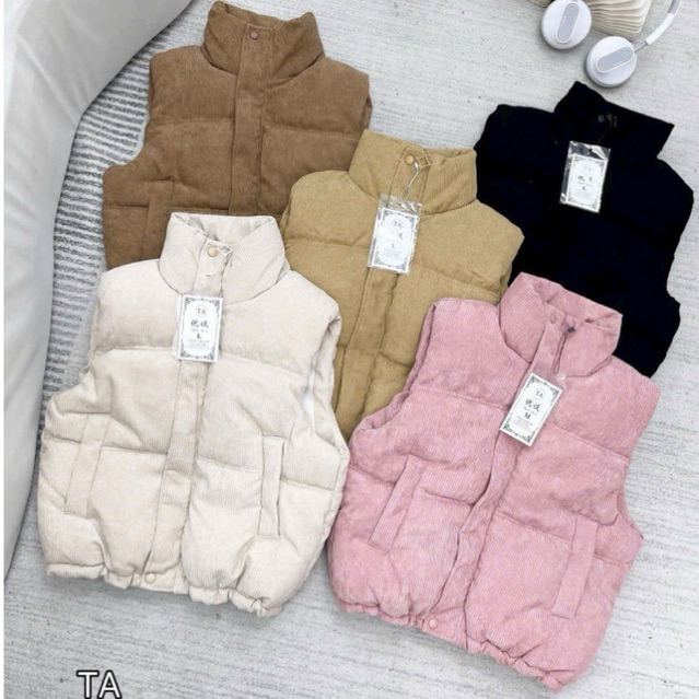  Áo phao gile nữ mùa đông YORI Chất liệu nhung tăm ấm áp Áo khoác phao nữ dáng ngắn mẫu mới 2024 