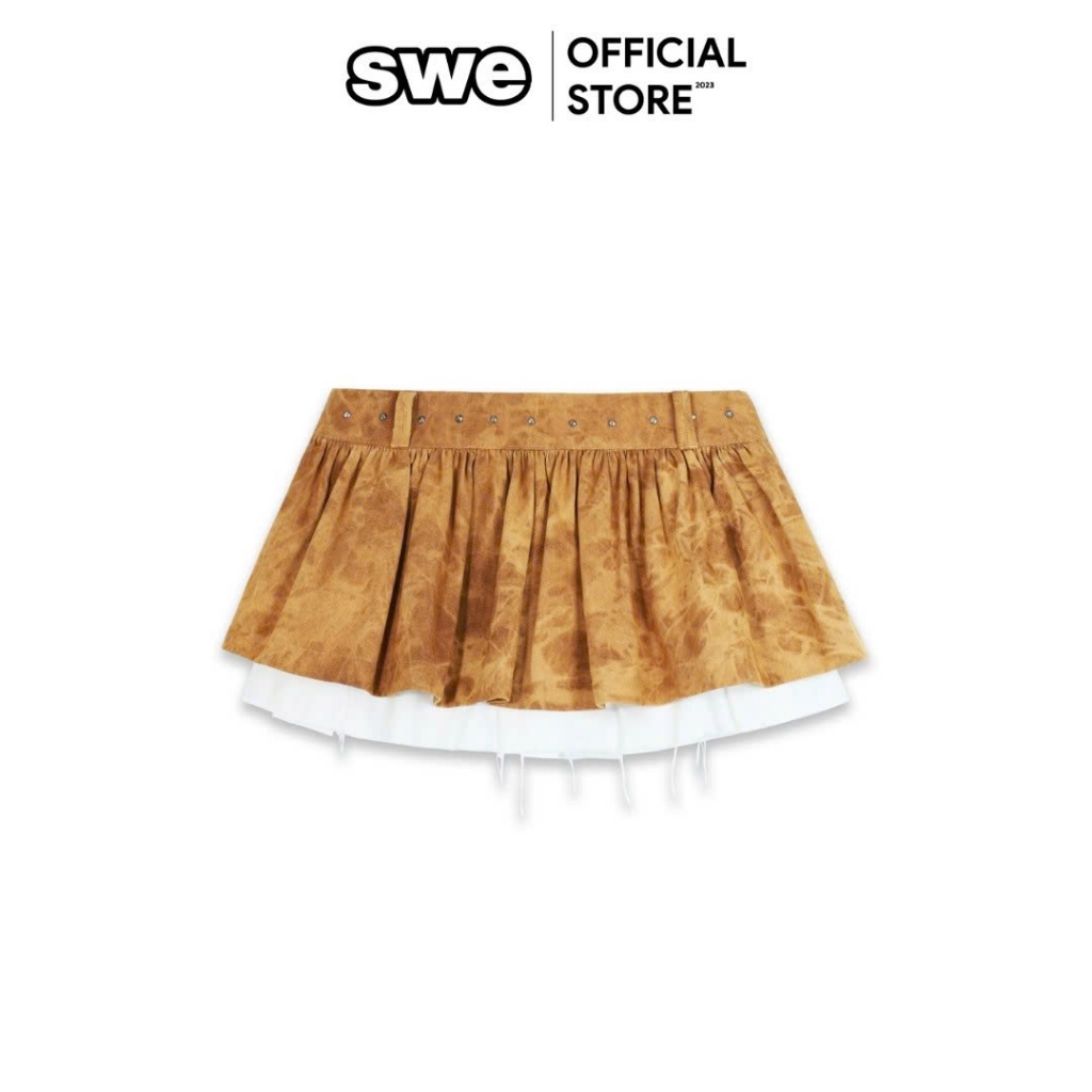 Váy Ngắn Nữ Hai Tầng Local Brand SWE RUSTED LAYER MINI SKIRT - Nâu