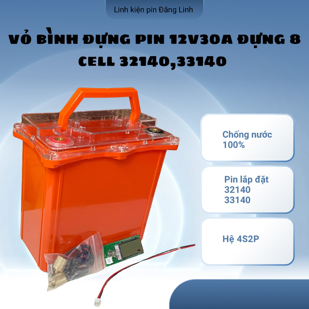 vỏ bình đựng pin 33140 32140 8 viên 30Ah chống nước tuyệt đối có led báo dung lượng