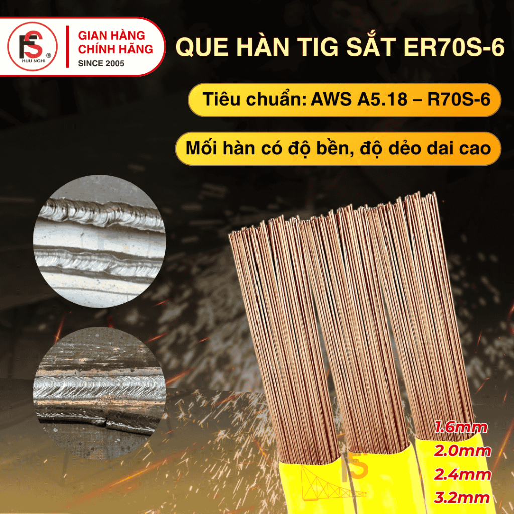 [Loại Tốt] [5kg] Que Hàn Tig Sắt ER70S-6, Que Bù Tig Đủ Kích Thước, Dài 1000mm, Dùng Trong Hàn Tig