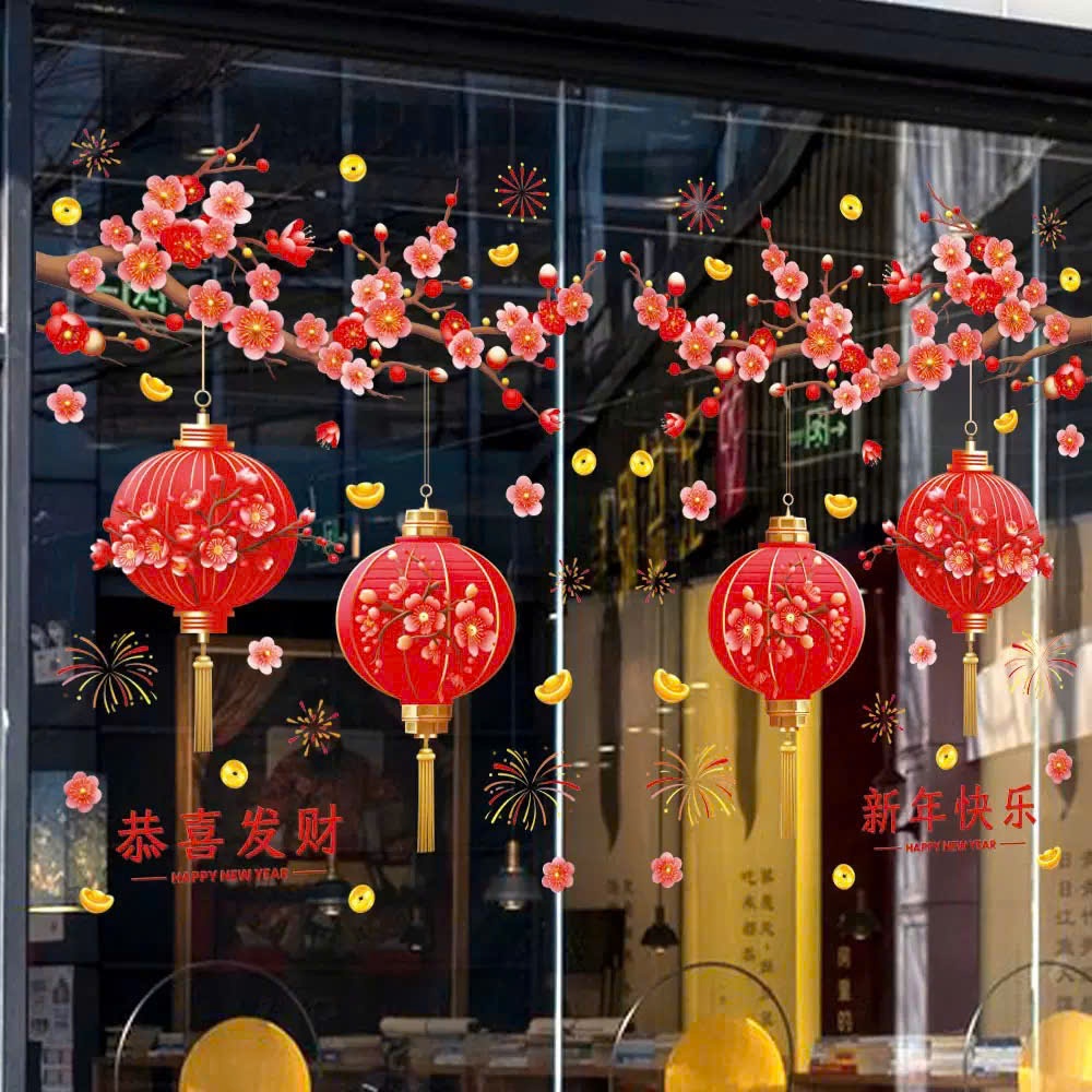 Decal Dán Trang trí cửa kính đón năm mới 2026, tranh tết PA9465