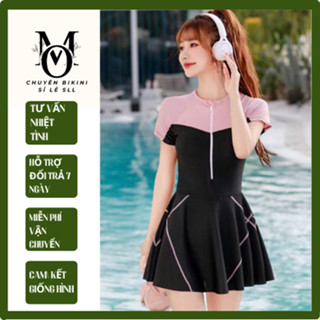 Đồ bơi liền thân nữ bikini váy bơi 1 mảnh,áo có khóa kéo trước kín đáo phối màu thời trang MOM..Shop