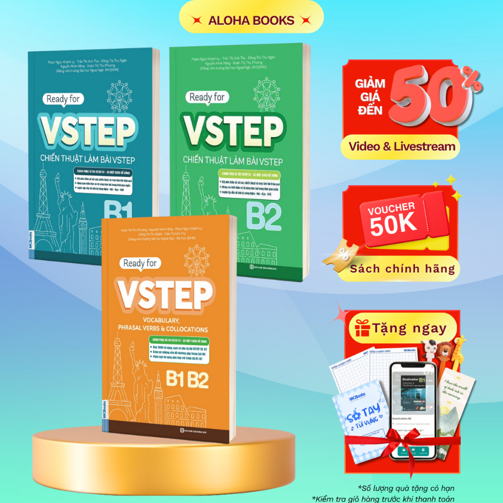 Sách - Combo Luyện Thi Vstep - Ready For VSTEP B1, B2 - Chiến Thuật Làm Bài Và Tổng Hợp Từ Vựng B1, 