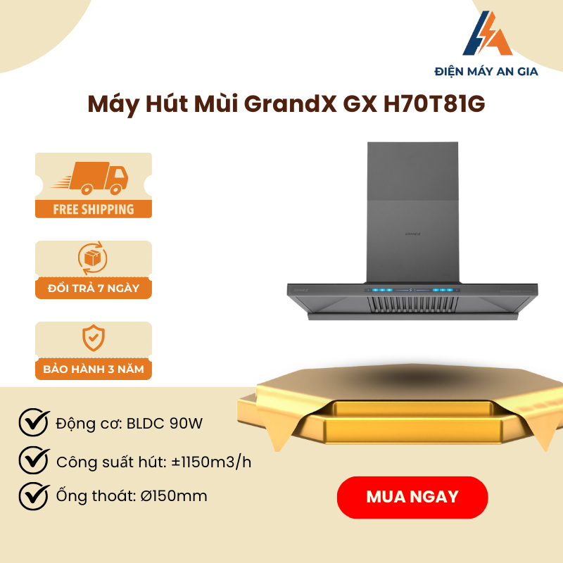 Máy Hút Mùi Áp Tường Chữ T GrandX GX H70T81G Lisa – 70cm – Khử Mùi Than Hoạt Tính – FEB