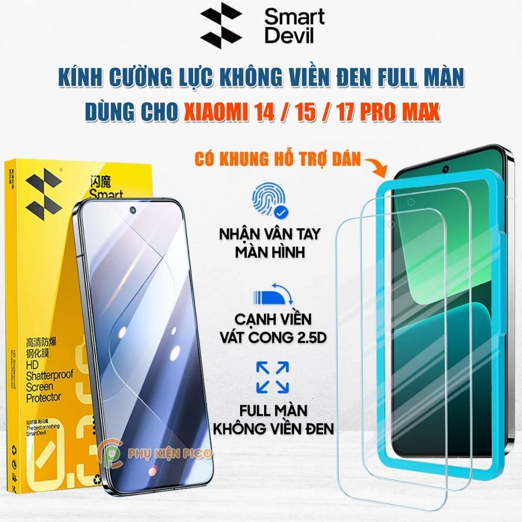 Kính cường lực dùng cho Xiaomi 14 / 15 / 17 Pro Max trong suốt không viền full màn hình nhận vân tay