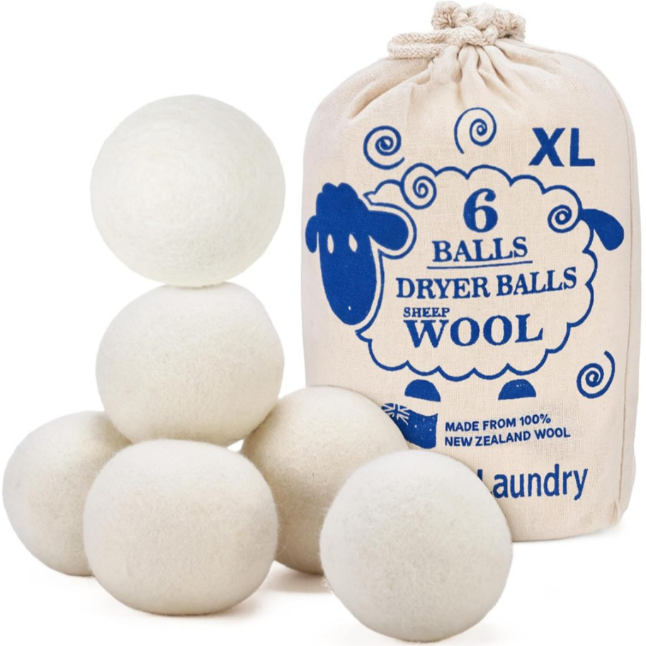 TÚI 6 BÓNG GIẶT LEN New Zealand Handy Laundry Wool Dryer Balls – Mềm Vải Tự Nhiên, Dùng 1.000 lần