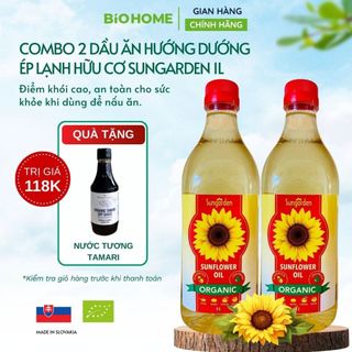   Hàng mới  Dầu ăn hướng dương ép lạnh hữu cơ Sungarden 1L - Không tinh chế tốt cho tim mạch chứng nhận EU Organic 