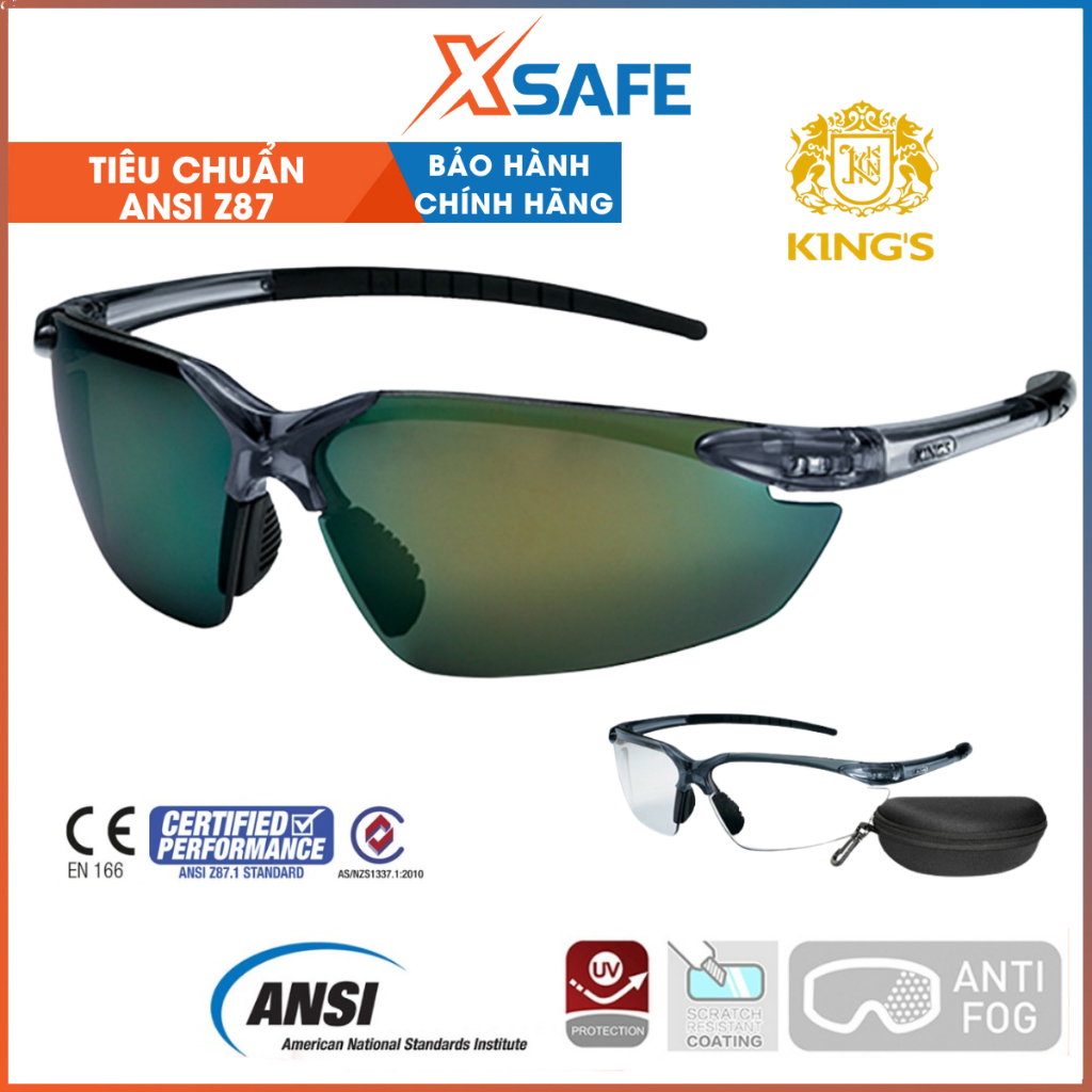 Kính bảo hộ Kings KY715 tròng tráng gương vàng chống chói - tia UV hiệu quả khi lao động, đi xe máy