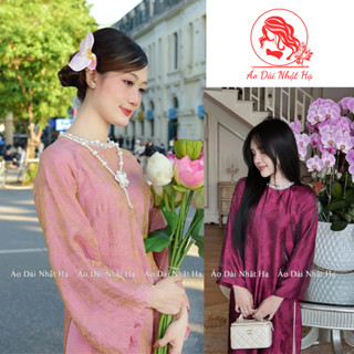  Áo dài cách tân Xuân Nghi hai tà dáng suông chất liệu tằm nhũ cao cấp cổ tròn đính vòng ngọc xinh xắn áo dài tết 2026 
