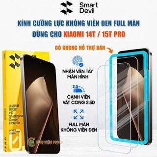  Kính cường lực dùng cho Xiaomi 14T   15T Pro trong suốt nhận vân tay full màn hình hãng Smart Devil 