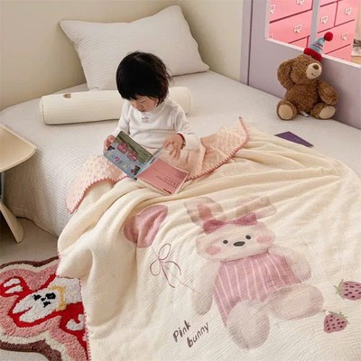 Chăn Xô Hạt đậu 2 lớp Bunny cho bé mềm mại hoạ tiết đáng yêu, 4 Mùa tiện lợi cho bé KiđAndMom