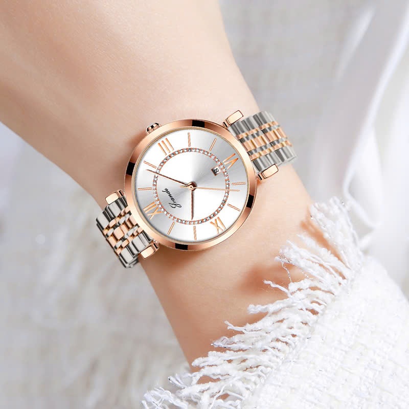 Đồng hồ nữ Jrande 7123 mặt tròn, đính đá dây kim loại