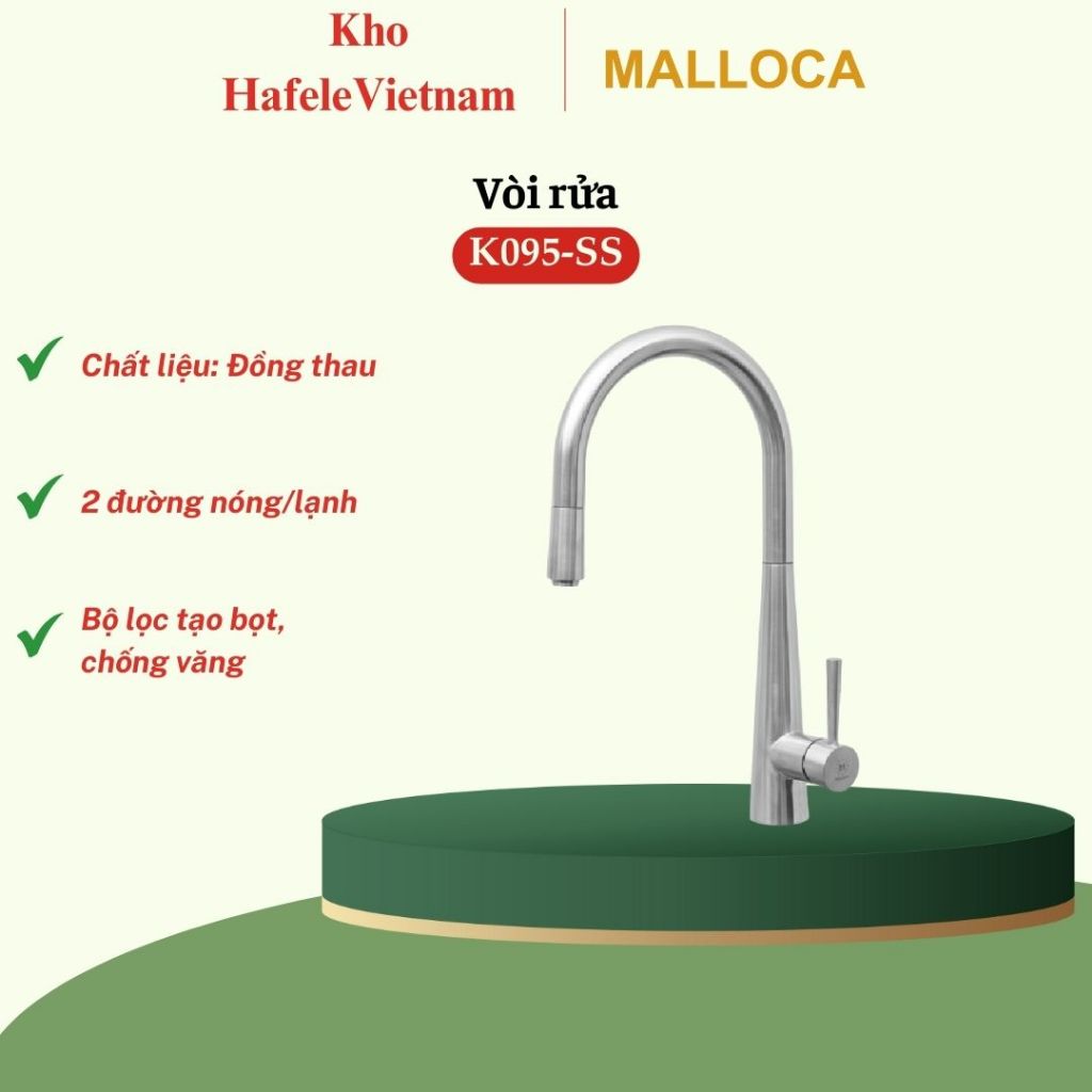 Vòi rửa chén Malloca K095-SS bảo hành 3 năm - Inox 304 Cao Cấp, Chống Gỉ, Bền Bỉ