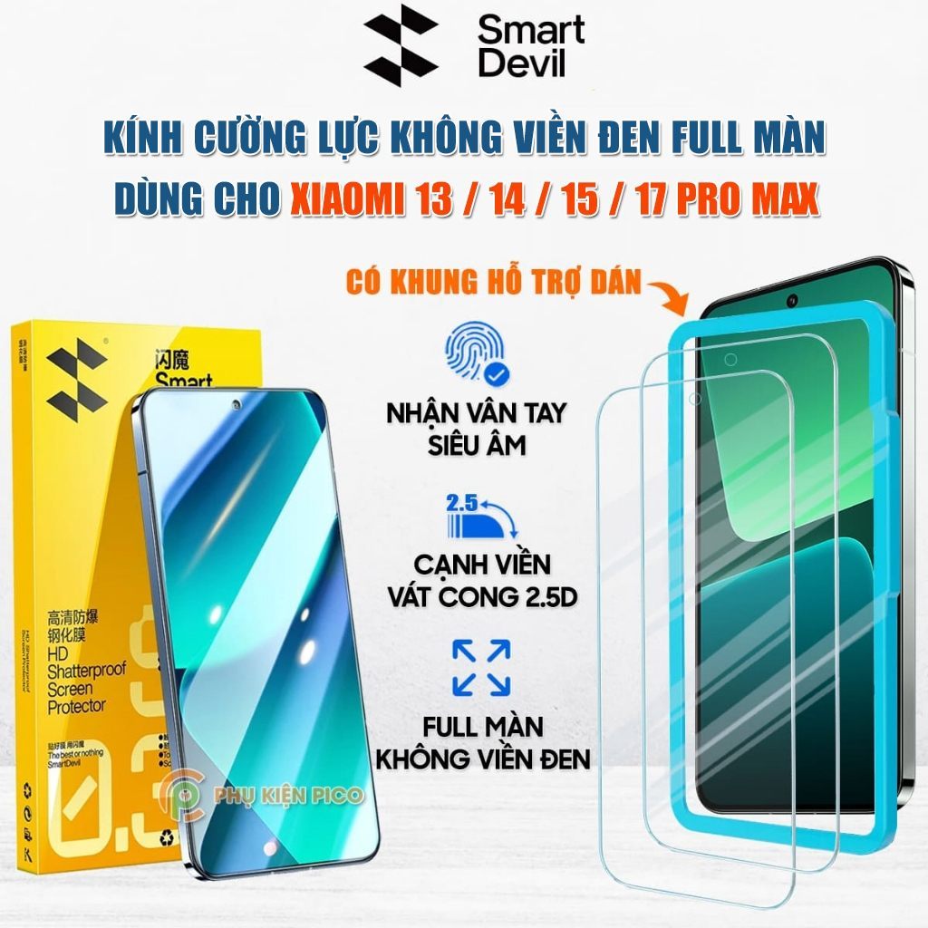 Kính cường lực dùng cho Xiaomi 15 / 17 Pro Max trong suốt không viền full màn hình hãng Smart Devil 
