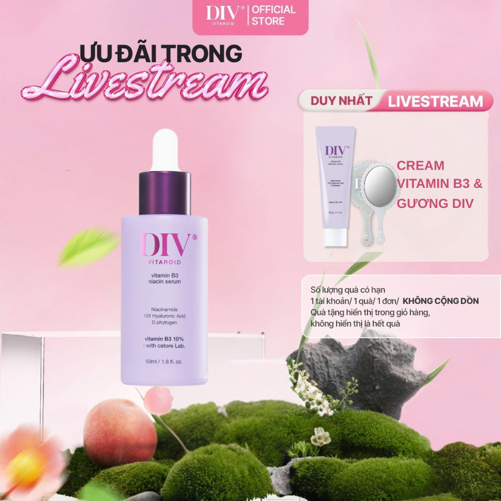 [LIVE] Serum DIV Vitamin B3 Hỗ Trợ Dưỡng Sáng Làm Đều Màu Da Với 10% Niacinamide 50ml