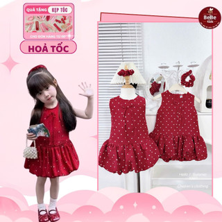   Tặng SCRUNCHIE  Váy bé gái chấm bi dễ thương đầm cho bé gái chất liệu mềm mát mặc đi chơi đi học_DC014 BeBeKids 