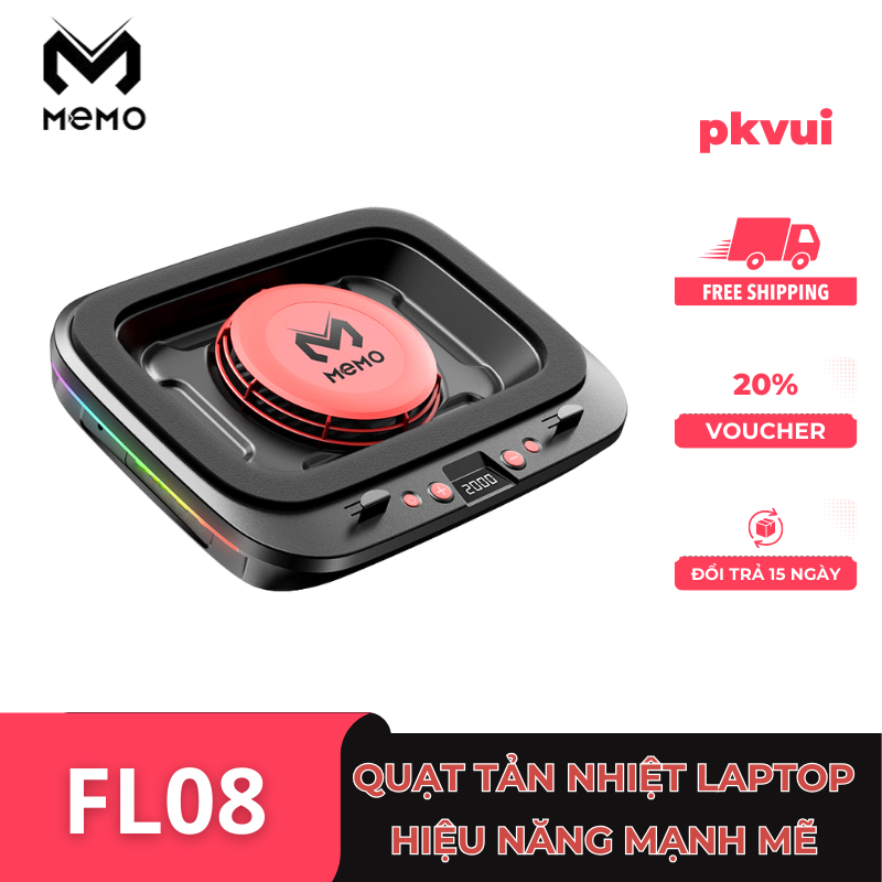 Quạt tản nhiệt laptop 15-17 inch  MEMO FL08 với tốc độ tản nhiệt gió lên tới 2400 vòng/ phút
