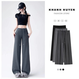  Quần nỉ ống rộng nữ form suông hack dáng KH652 Quần Nỉ 2 Da Dáng Rộng Thoải Mái Phong Cách Hàn Quốc 