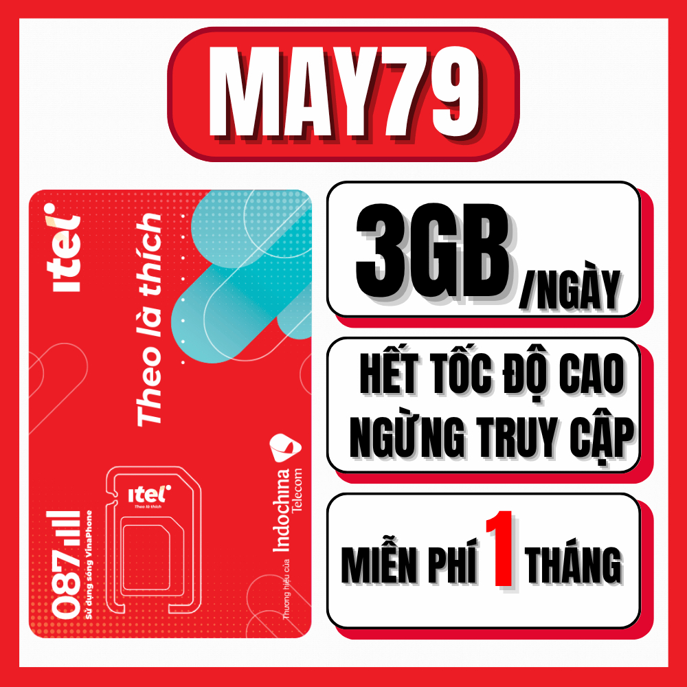 MIỄN PHÍ 1 THÁNG - DATA 3GB/NGÀY (90GB/THÁNG) TỐC ĐỘ CAO - VINAPHONE ITEL MAY79