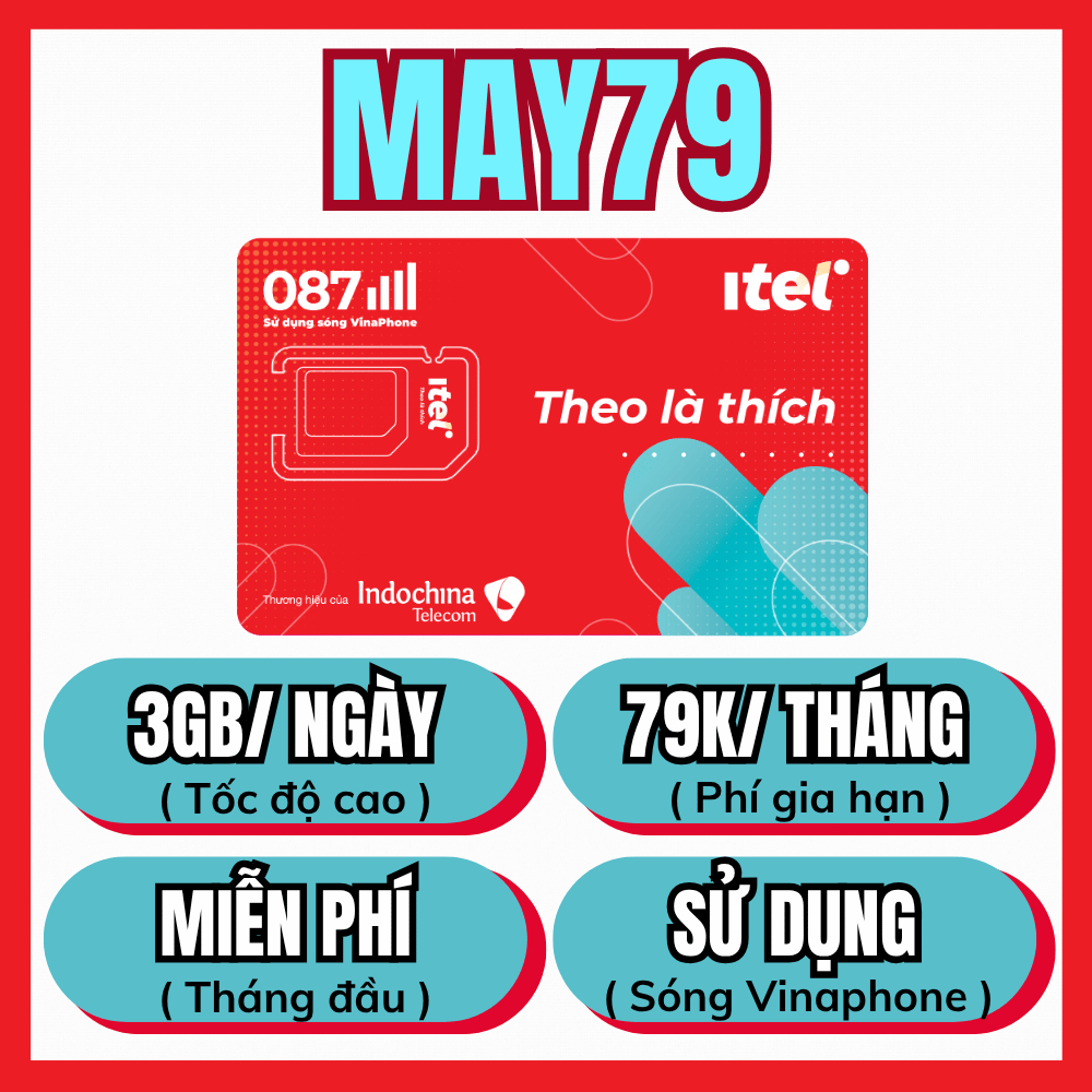 [ FREE 1 THÁNG ] Sim Itel May79 Data 3GB/Ngày - 90GB/Tháng. Dùng Sóng Vinaphone Trên Toàn Quốc