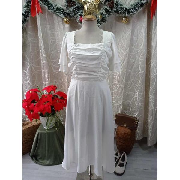 GIIAN thanh lý - Đầm cổ vuông phối ren tay bymo - SIZE L