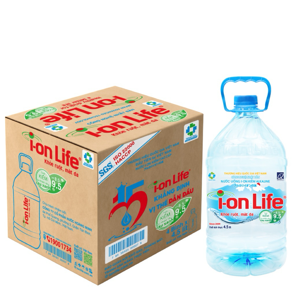 Nước uống ion kiềm Ion Life bình 4,5 lít ( thùng 4 bình )