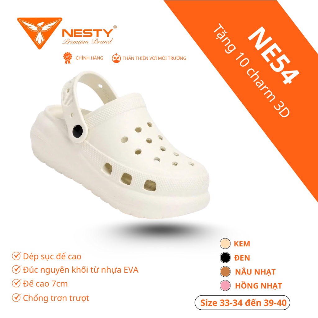 [NE54] [TẶNG 10 CHARM] Dép Sục NESTY Đúc Nguyên Khối Cao Cấp - Đế Cao 7cm, EVA Siêu Nhẹ, Chống Nước