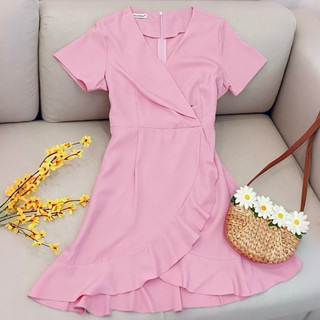 Đầm dạo phố phối bèo lệch tà 2 màu, váy du lịch (kèm hình thật)
