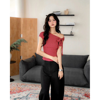   Hỏa tốc HCM  Áo kiểu nữ tay hến thắt nơ bên vai kẻ sọc Jade Top - Sibling House 