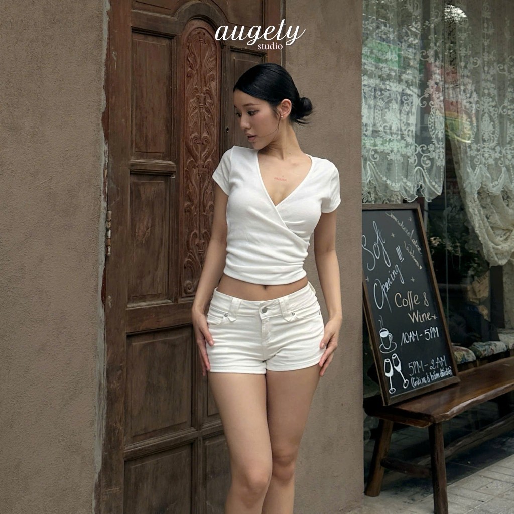 Quần Short Jean Nữ Cạp Thấp Thêu Chữ A Ôm Mông Tôn Dáng Co Giãn Nhẹ Basic Cá Tính Augety Studio, CECE SHORTS | BigBuy360 - bigbuy360.vn