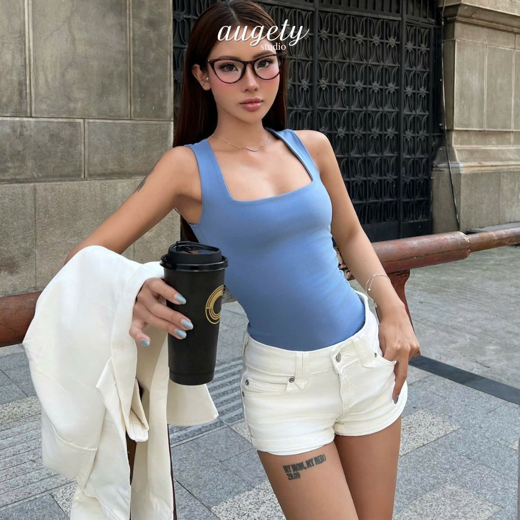 Quần Short Jean Nữ Cạp Thấp Thêu Chữ A Ôm Mông Tôn Dáng Co Giãn Nhẹ Basic Cá Tính Augety Studio, CECE SHORTS