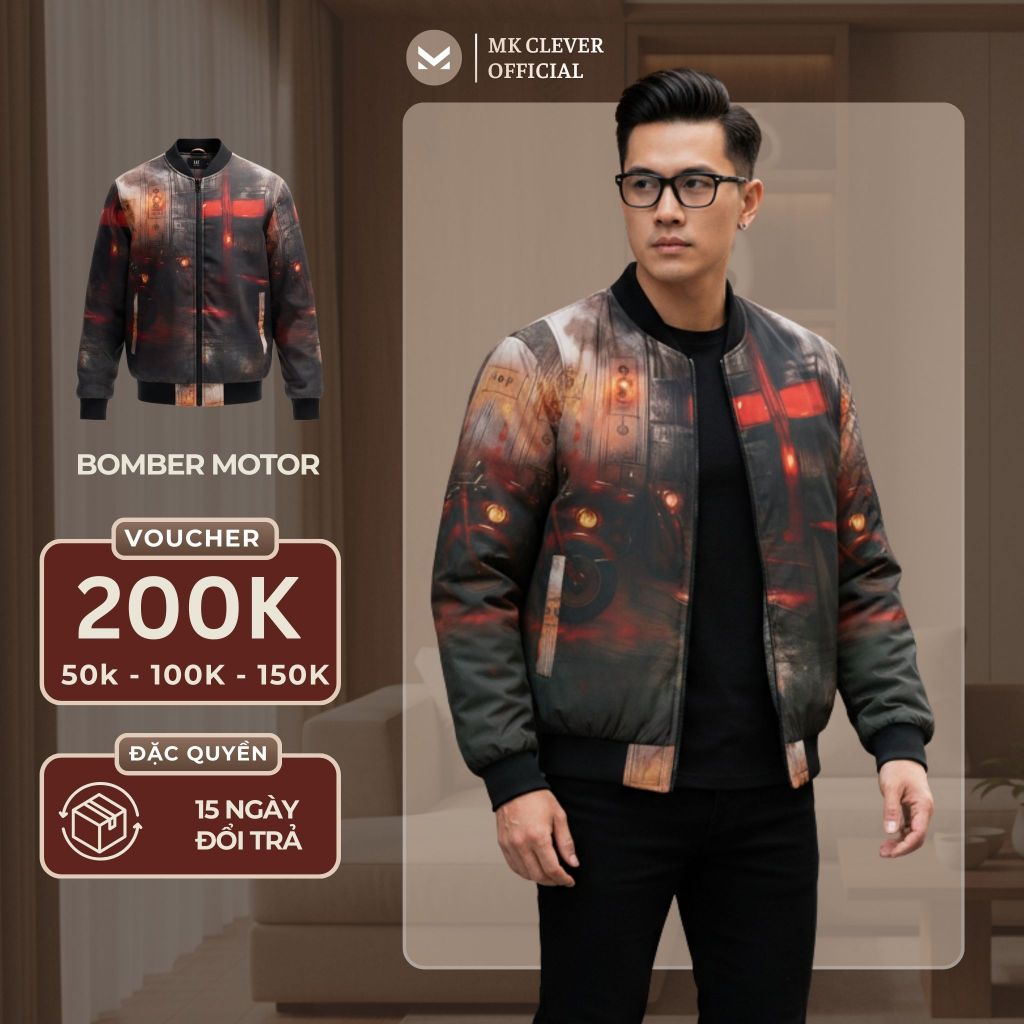 Áo khoác nam bomber Motor MK CLEVER chất liệu vải gió trần bông, giữ ấm tốt, trẻ trung, form chuẩn