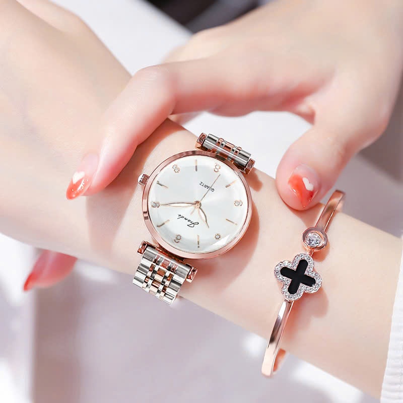 Đồng hồ nữ Jrande 7156 mặt đính đá cắt lát, dây kim loại