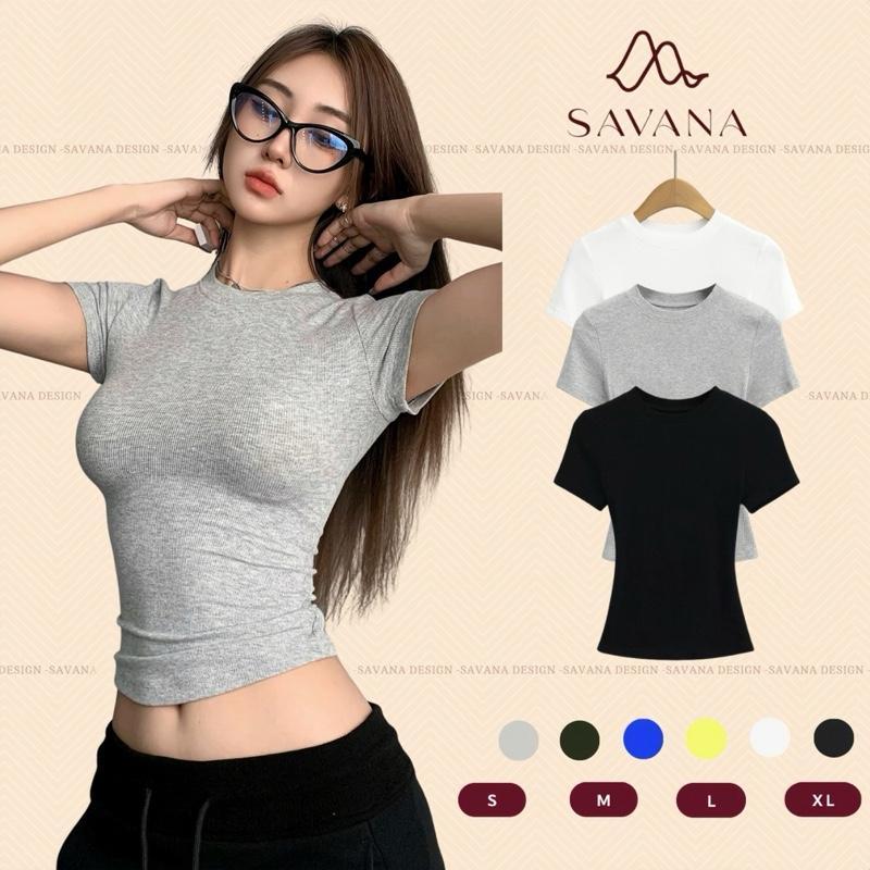 Áo Thun Tay Ngắn Ôm Body Chất Cotton Mịn Co Giãn Bốn Chiều Thoáng Mát - SAVANA…