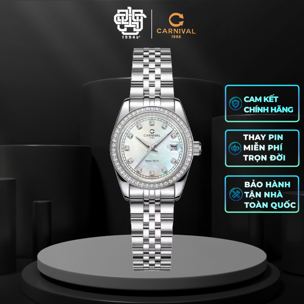 Đồng Hồ Nữ CARNIVAL 8131L2-VT-TK Xà Cừ Hàng Chính Hãng