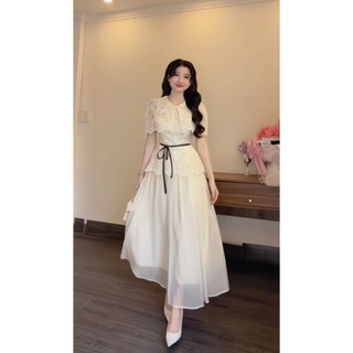  set đồ nữ áo trễ vai co dãn mix chân váy ren họa tiết dáng maxi thiết kế CHANGMOON TỰ MAY LẠI Set áo trễ vai kèm váy ly 