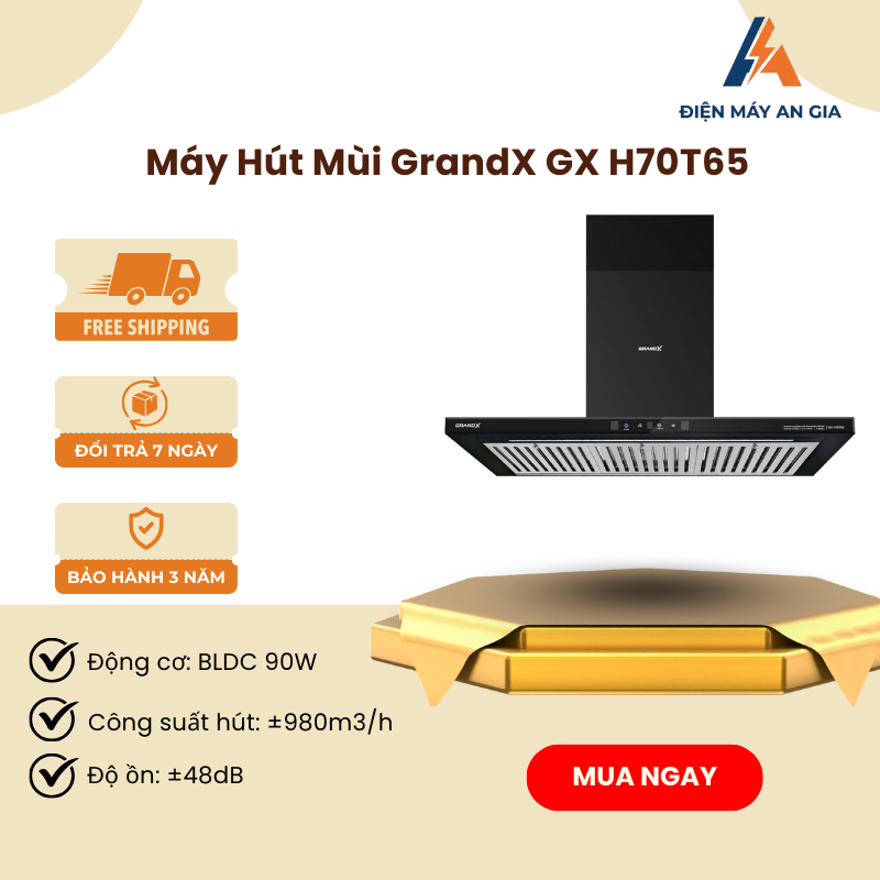 ​Máy Hút Mùi Áp Tường Chữ T Lite GrandX GX H70T65 – 70cm – Lưới Nan Inox Dễ Vệ Sinh - PEB