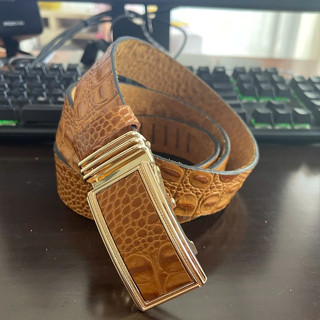  Thắt Lưng Da Bò Vân Cá Sấu Bản To 3.8 cm No1-fahsion Nâu Nhạt Đầu Khóa Tì Tự Động Độ Bền 10 Năm 