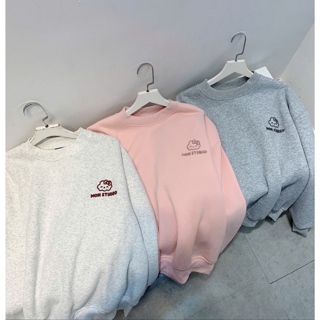 [ NỈ BÔNG KHÔNG XÙ ] Mon Studio – Áo Sweater Boxy Nỉ Bông Thêu 3D nỉ cotton không xù, không đổ lông , unisex nam nữ 003 | BigBuy360 - bigbuy360.vn