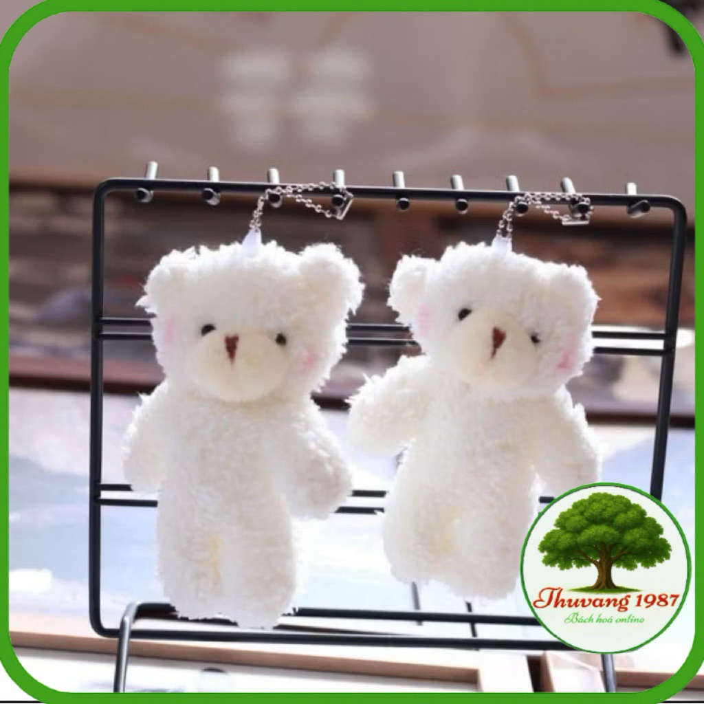 Móc khóa ba lô gấu trắng mềm mịn