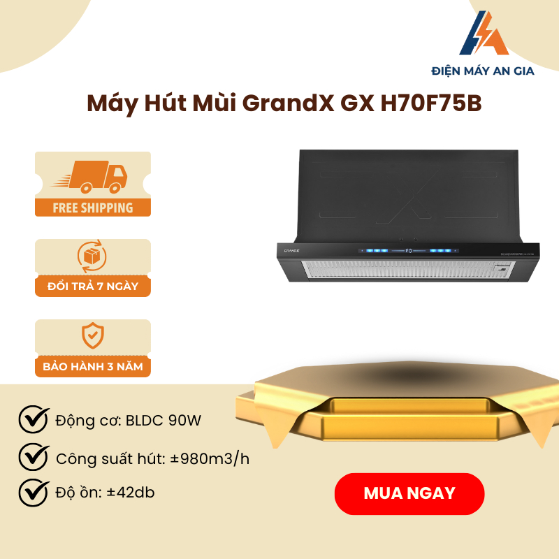 Máy Hút Mùi Âm Tủ Tự Động Mở Optima GrandX GX H70F75B – 70cm – Màu Đen – BLDC 90W - PEB