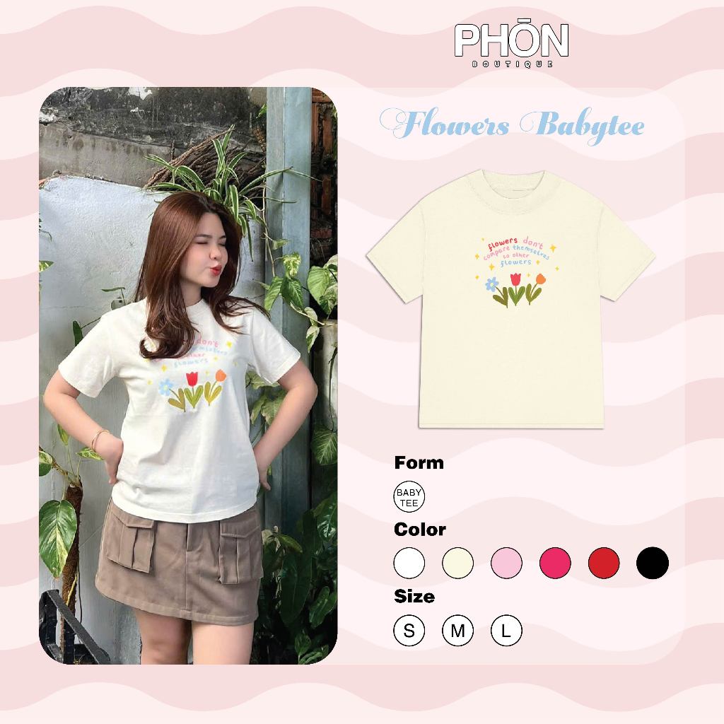 Áo thun nữ baby tee Phón Boutique Flowers cổ tròn thun cotton 2 chiều BBT16