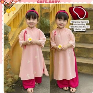  🎁TẶNG BỜM và VÒNG NGỌC - Bộ Áo Dài Tết 🌸Thanh Trà🌸Cho Bé Gái Thiết Kế Tơ Thêu Hoa Phối Quần Lụa Ngọc Trai - BABY605 