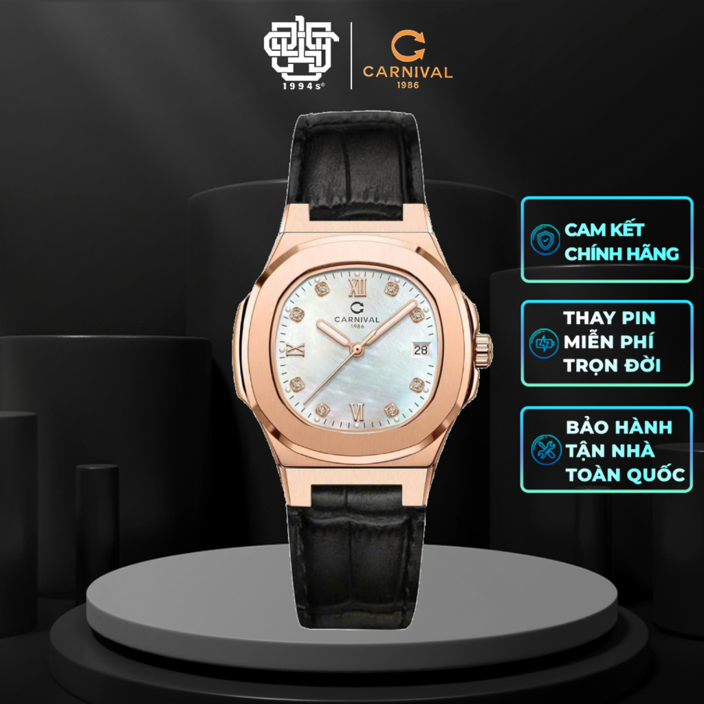 Đồng Hồ Nữ CARNIVAL 8160L-VH-DD-TK Mặt Xà Cừ Hàng Chính Hãng