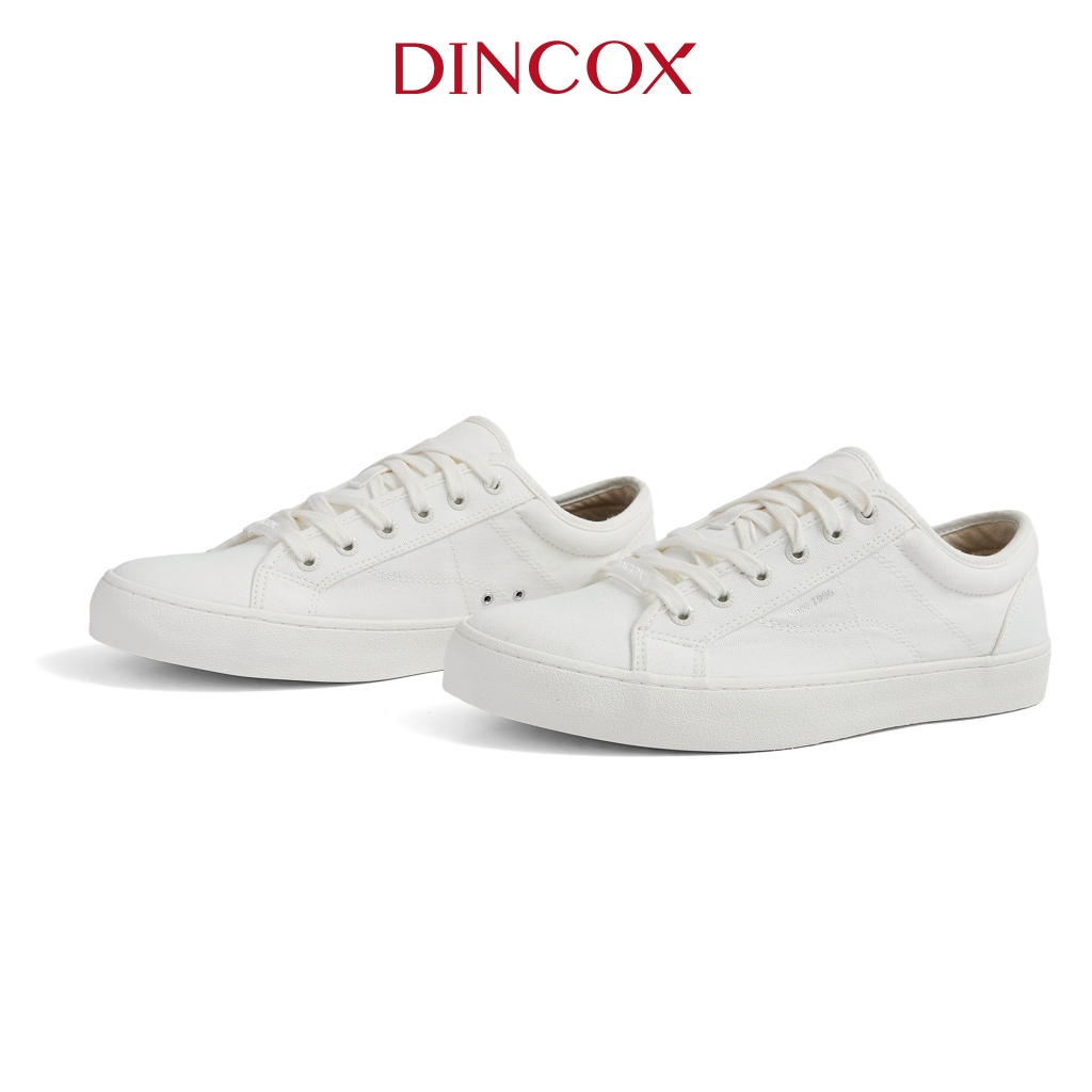 Giày thể thao nam nữ trắng E18 Dincox, giày sneaker nam nữ, giày vải canvas đế bằng