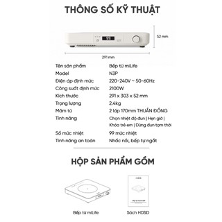 Bếp từ miLife N3P với 99 mức nhiệt vuông, hẹn giờ, tạm dừng,công suất 2100w, màn hình led