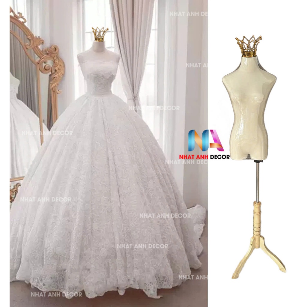 Manocanh nữ mặc váy cô dâu, manocanh nửa người không tay chóp vương miện, manocanh nửa người nữ