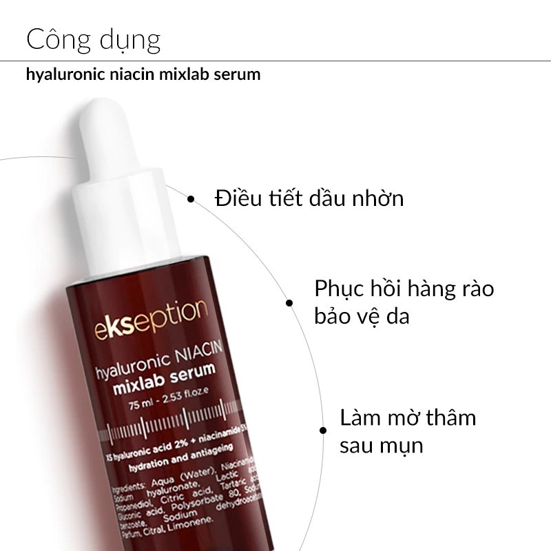 Serum Ekseption Hyaluronic Niacin HA + 5% B3 sáng da, mờ thâm mụn 75ml
